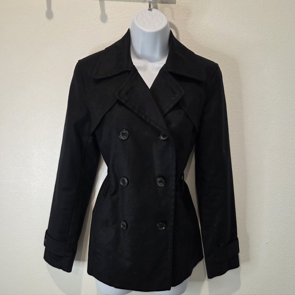 Liz Claiborne Classic Black Double-Breasted Women's Coat- Size S - Picture 1 of 4